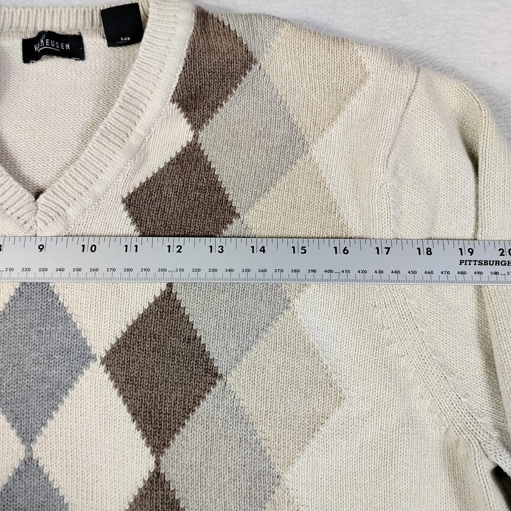 Van Heusen Sweater Mens XL Beige Argyle Cotton Grandpacore Eclectic Grandpa